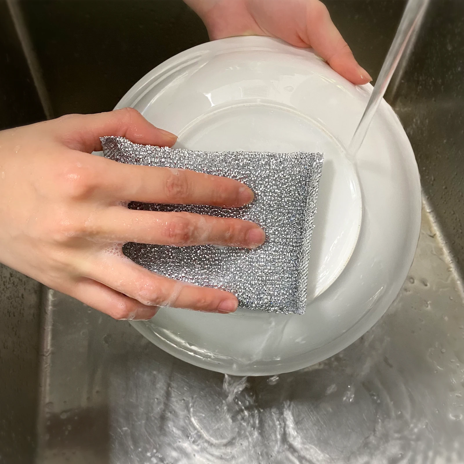 All Set Silver Mesh Sponge Scourer 5 Pack Non-Scratch PU Foam