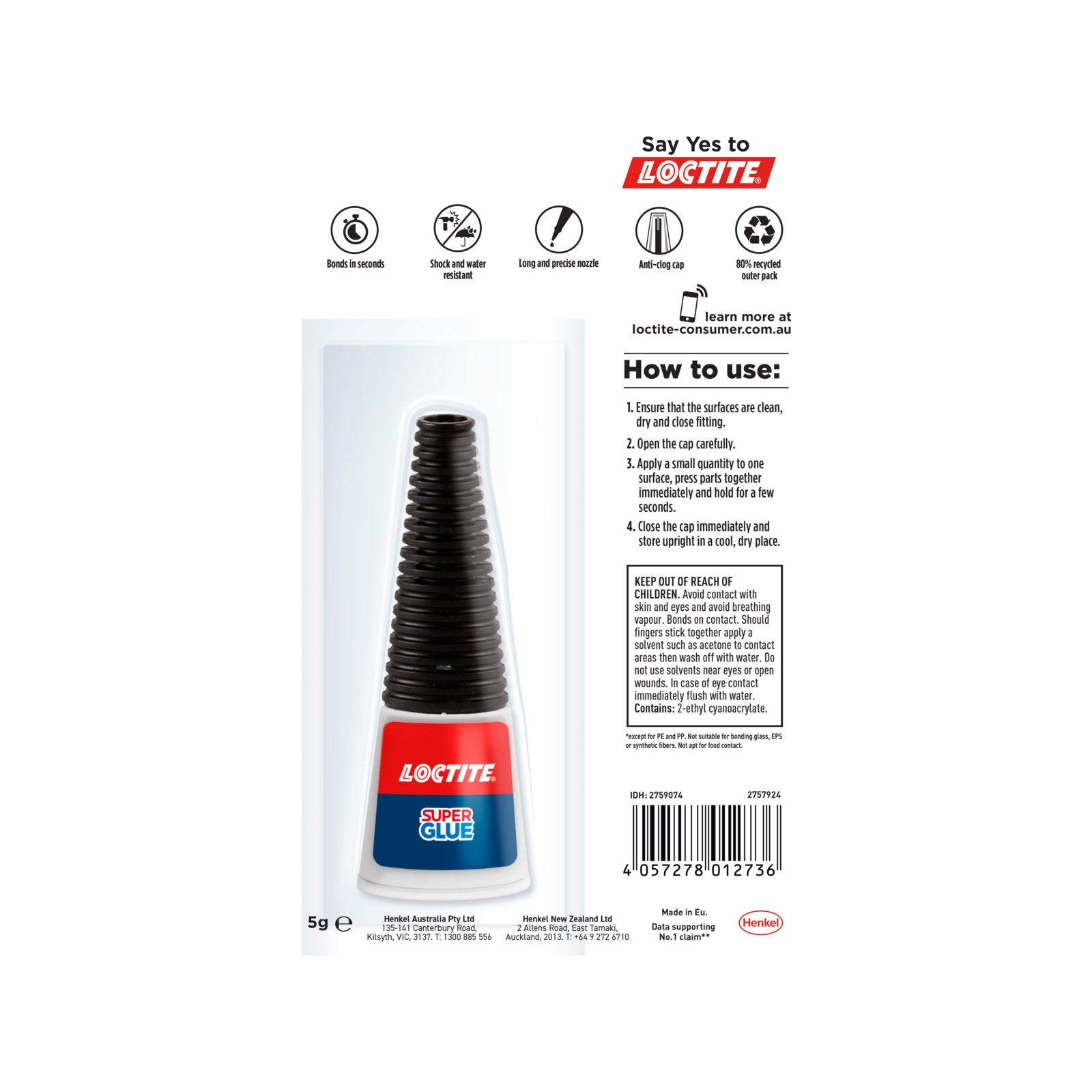 Loctite 5g Precision Liquid Super Glue, Cyanoacrylate, Dries Clear