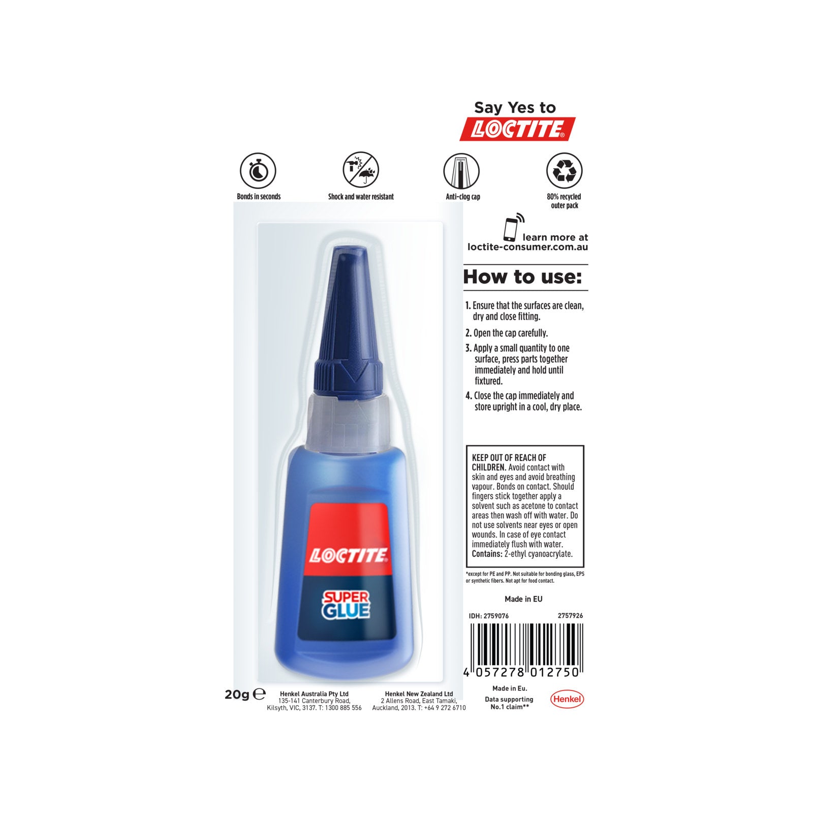 Loctite XXL Super Glue Liquid 20g - Dries Clear High-Strength Cyanoacrylate Adhesive