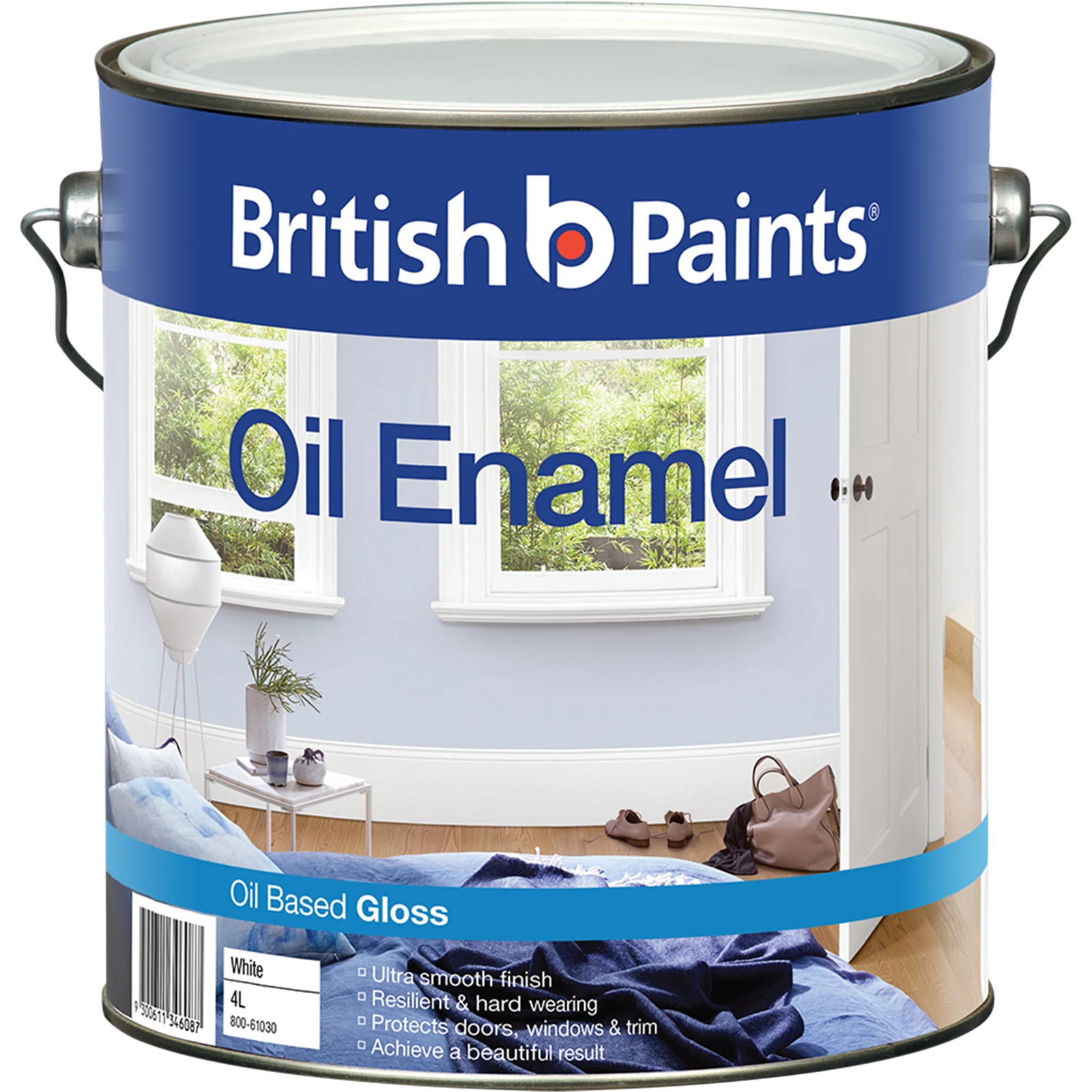 British Paints White Gloss Enamel Paint 4L - Oil Based, UV Resistant, Tintable