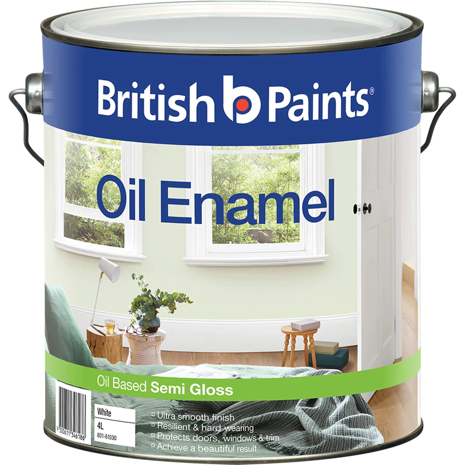 British Paints 4L White Semi Gloss Enamel Oil Based Paint