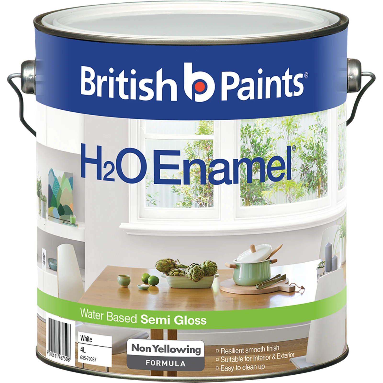 British Paints White Semi Gloss H2O Enamel Paint 4L - Water Based, Doors & Trim