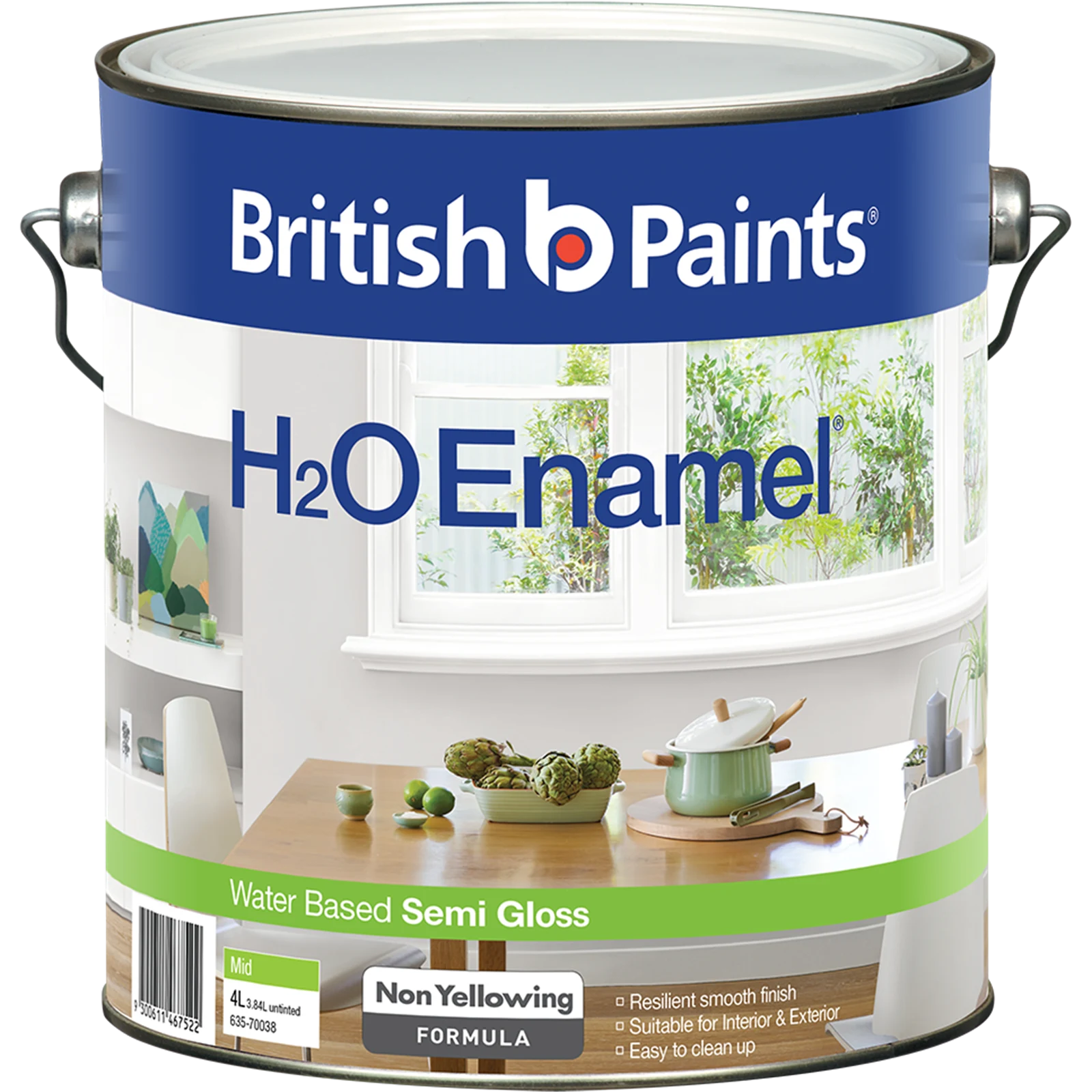 British Paints 4L Mid Base Semi Gloss H2O Enamel Paint Indoor Outdoor