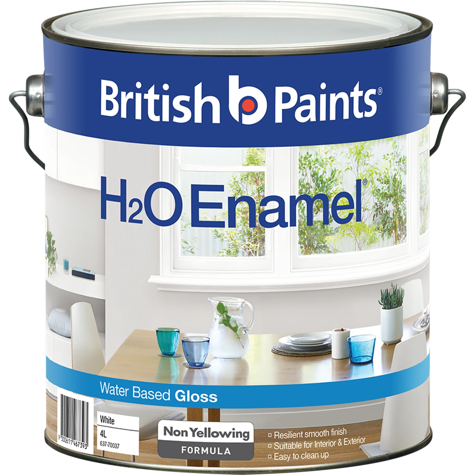 British Paints White Gloss H2O Enamel Paint 4L - Water Based, Doors & Trim