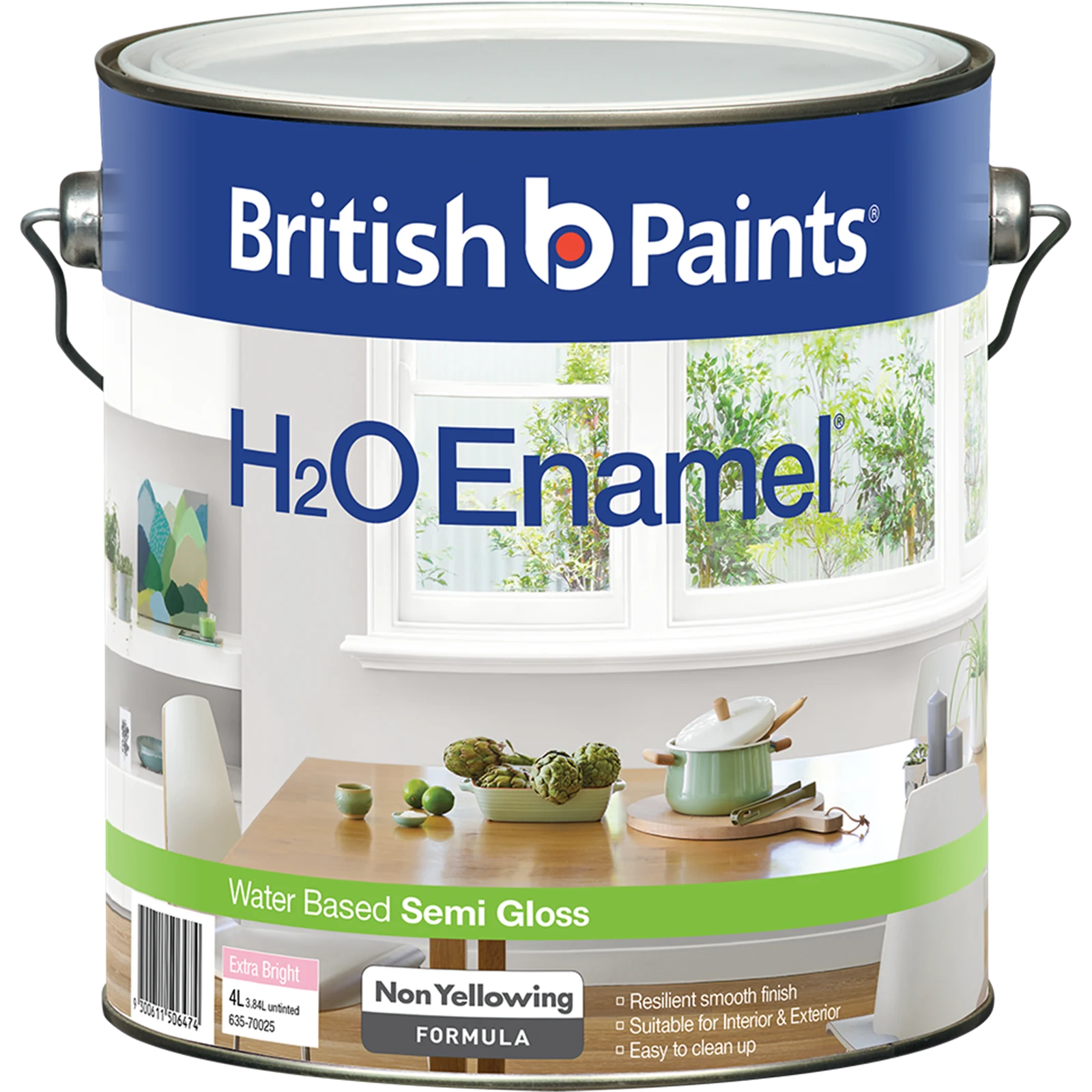 British Paints Extra Bright Semi Gloss H2O Enamel Paint 4L - Water Based, UV Resistant
