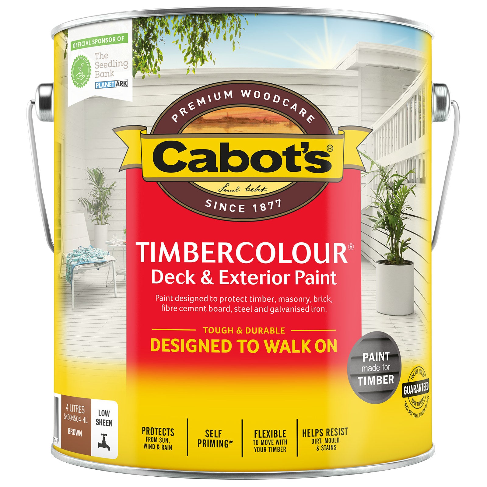 Cabot's 4L Brown Timbercolour Deck & Exterior Paint, Water-Based Self-Priming UV Resistant