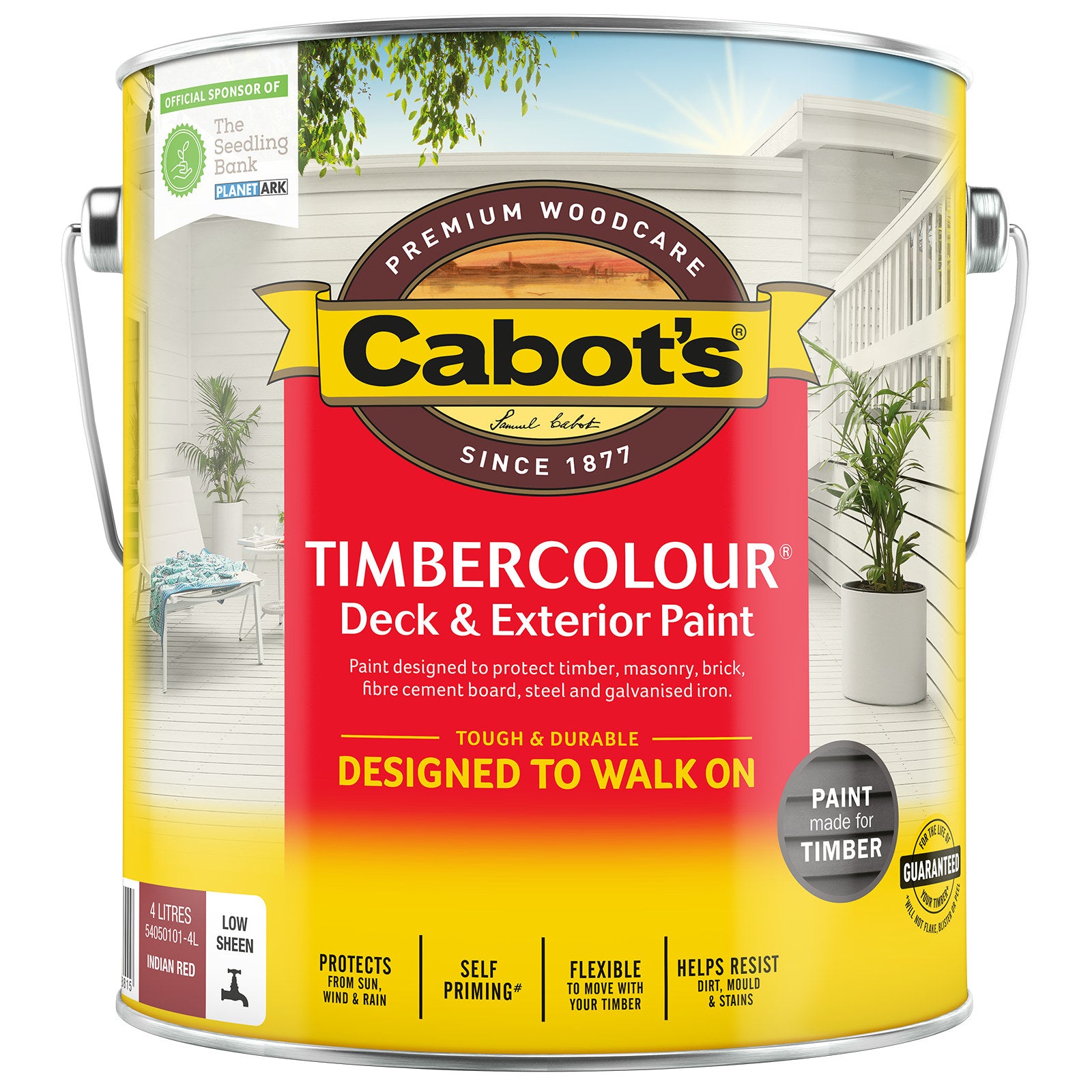 Cabot's Timbercolour 4L Indian Red Deck & Exterior Paint, Water-Based, UV Resistant, Self-Priming