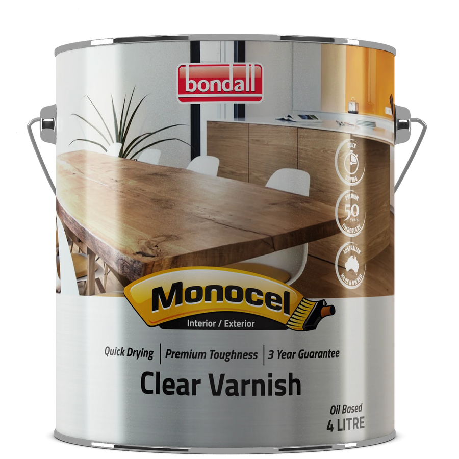Bondall Monocel 4L Satin Clear Timber Varnish, Polyurethane, UV Resistant, Waterproof, Tintable Finish