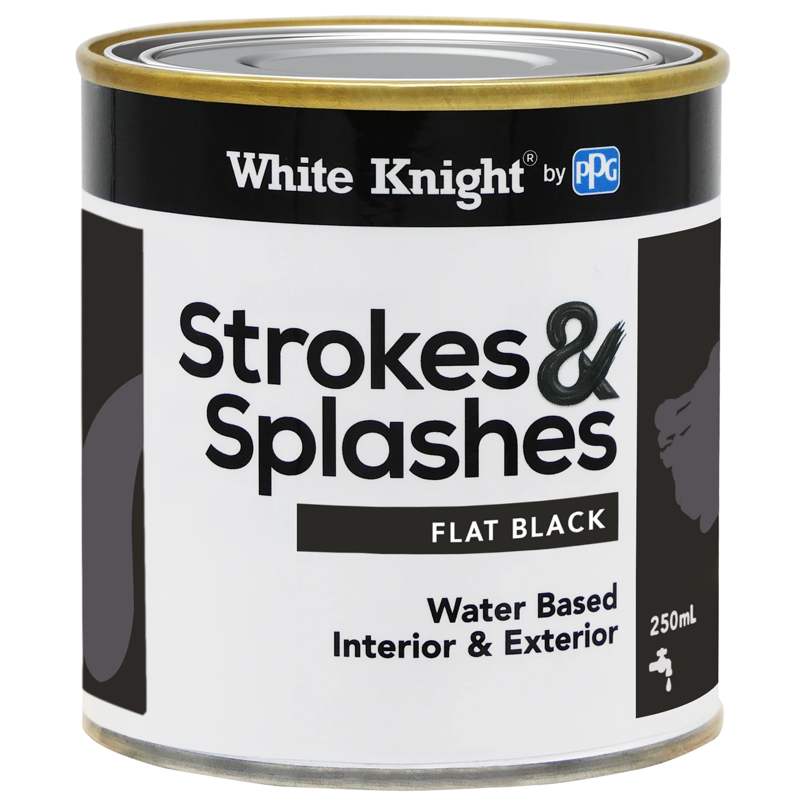 White Knight 250ml Black Flat Strokes & Splashes Craft Paint, Water Based, Indoor Outdoor