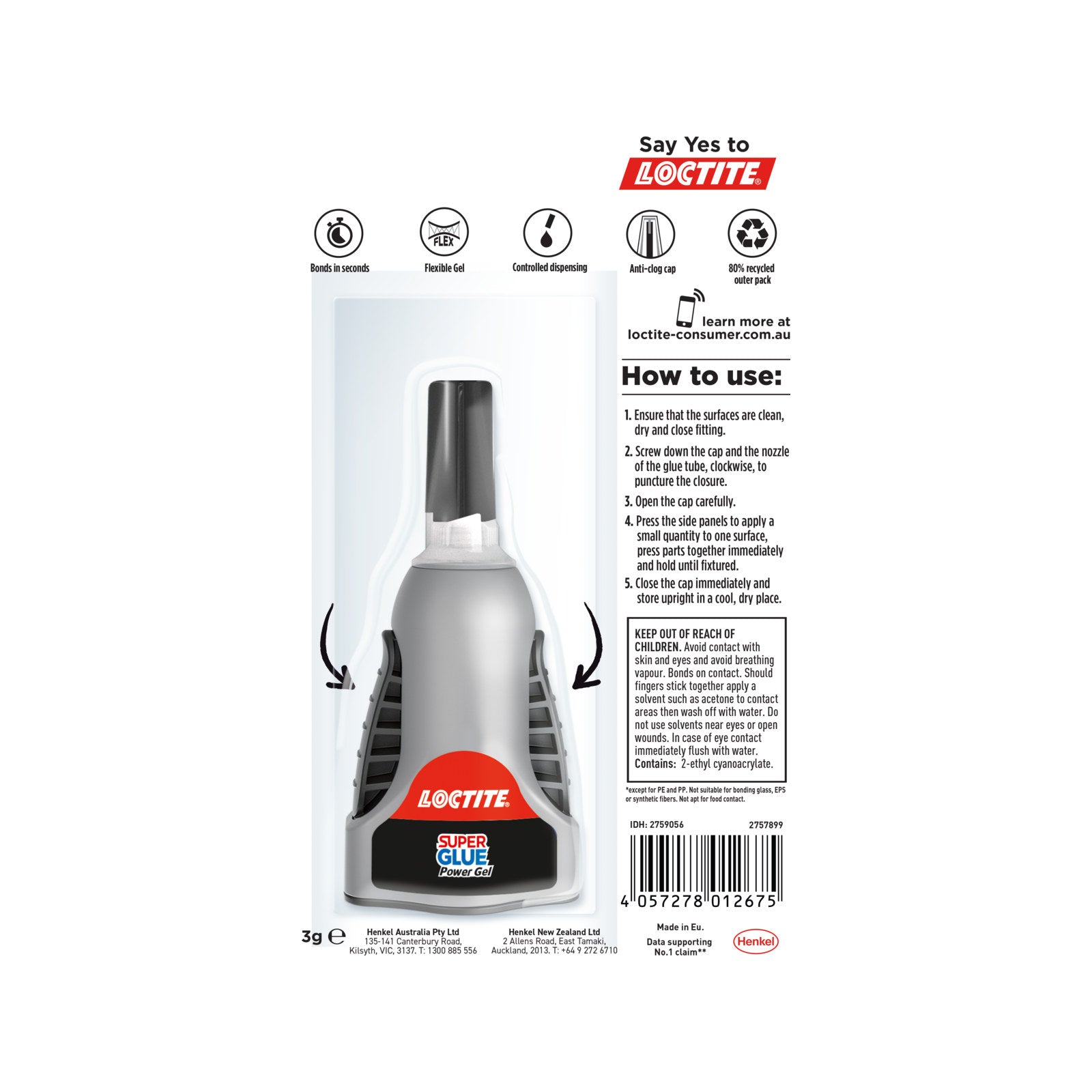 Loctite Super Glue Power Gel Control 3g Cyanoacrylate, Dries Clear