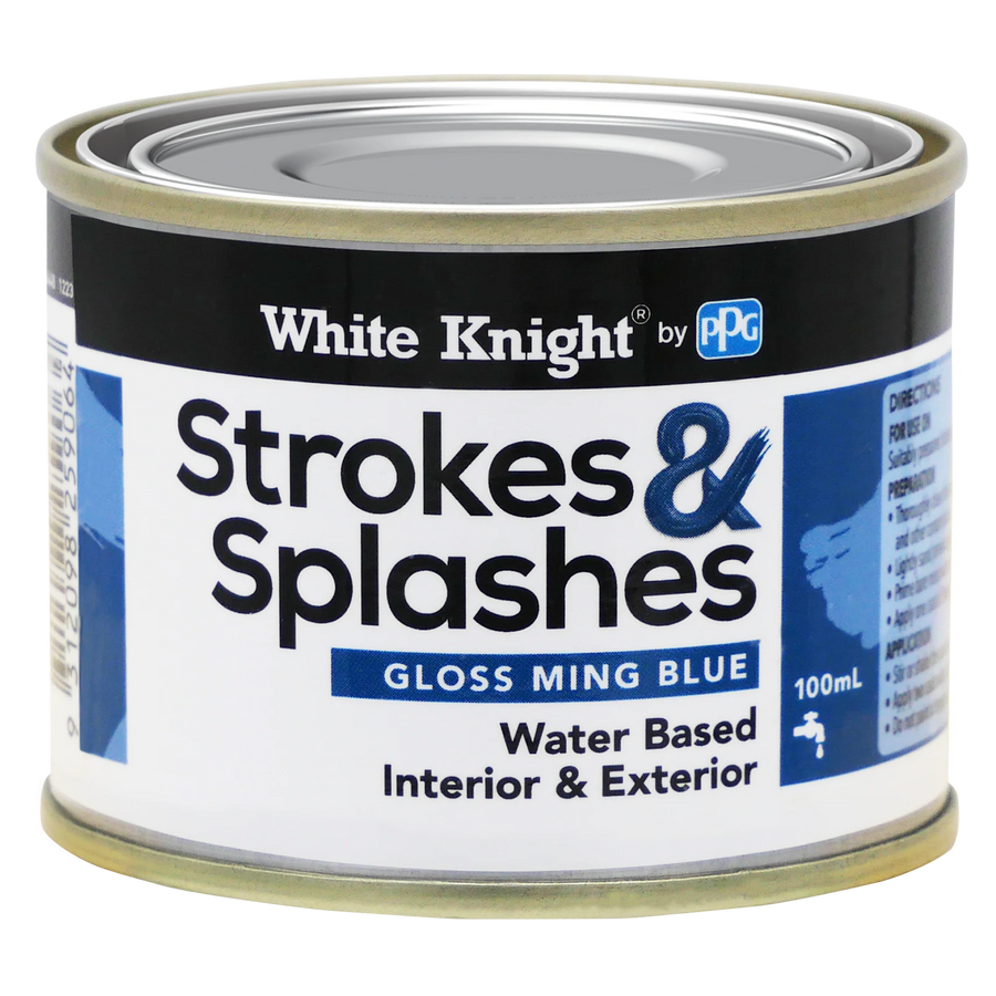 White Knight Strokes & Splashes 100ml Ming Blue Gloss Water-Based Craft Paint Indoor Outdoor