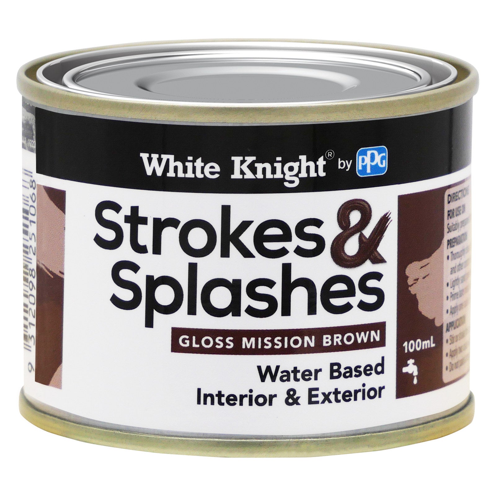 White Knight Strokes & Splashes 100ml Mission Brown Gloss Water-Based Craft Paint Indoor Outdoor