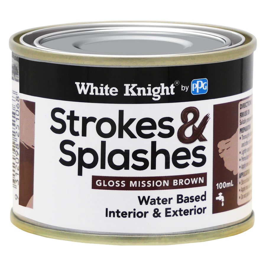 White Knight Strokes & Splashes 100ml Mission Brown Gloss Water-Based Craft Paint Indoor Outdoor