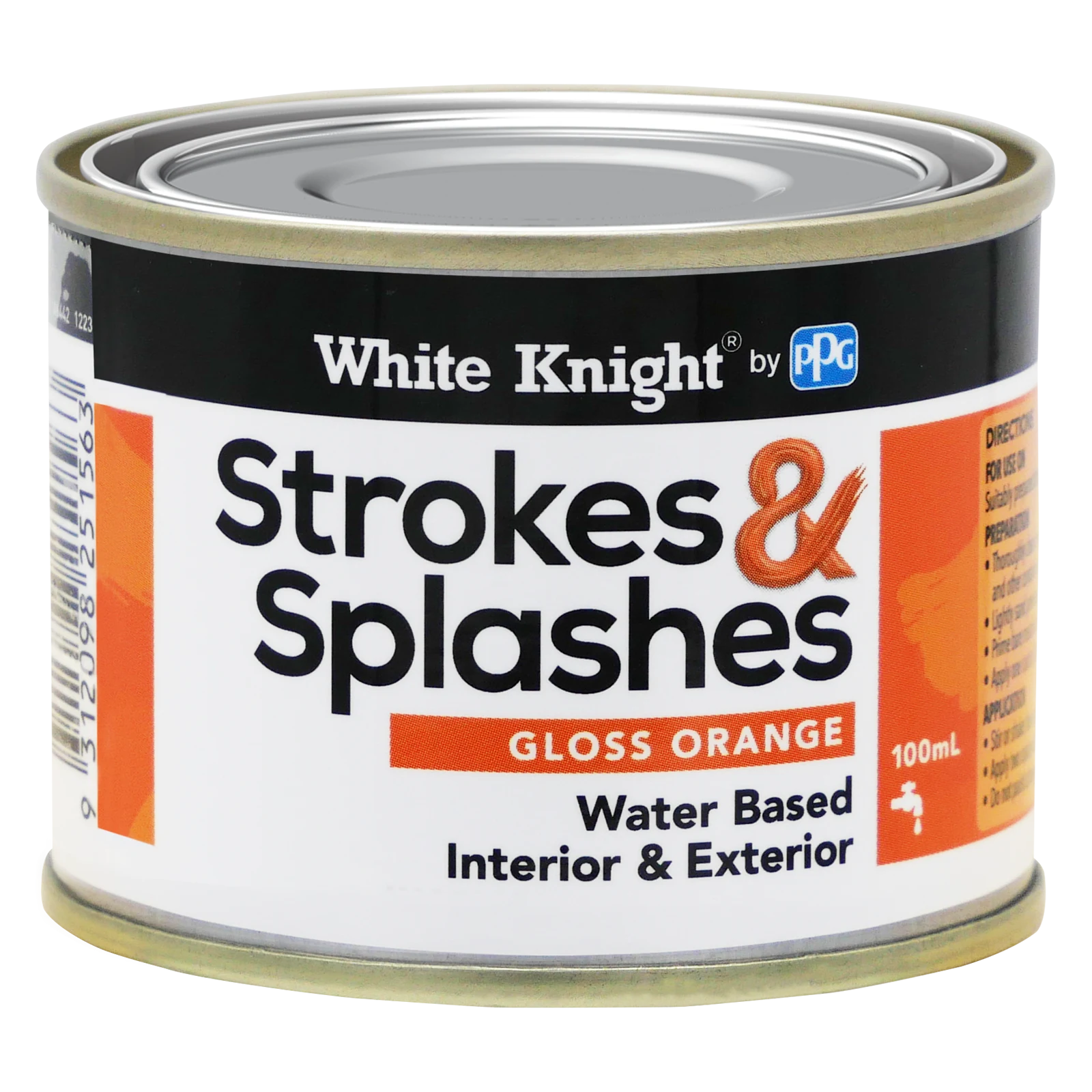 White Knight Strokes & Splashes 100ml Orange Gloss Water-Based Craft Paint Indoor Outdoor