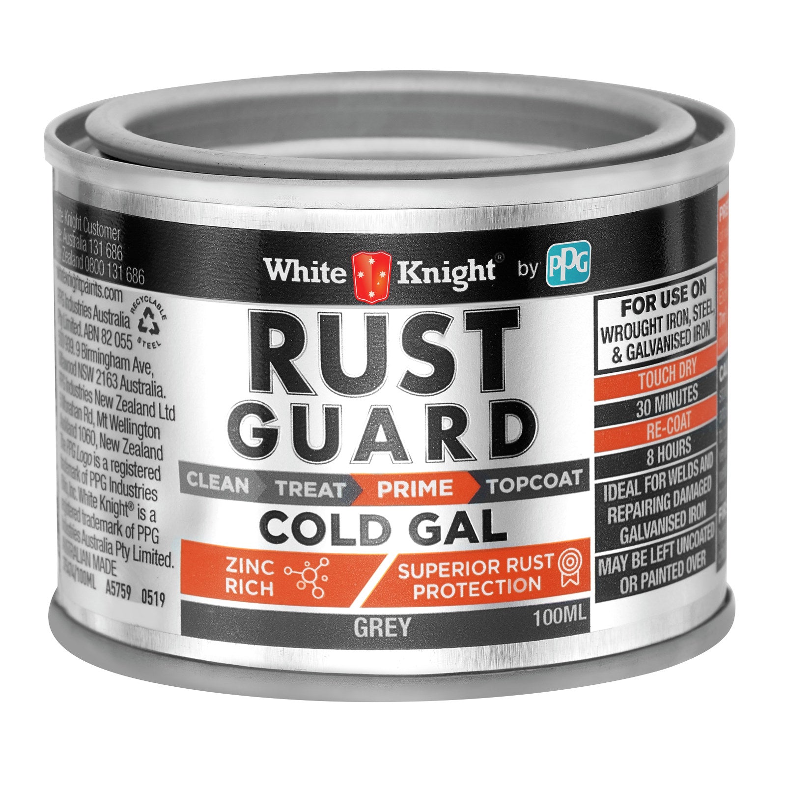 White Knight Rust Guard Cold Gal Grey Primer Paint 100ml