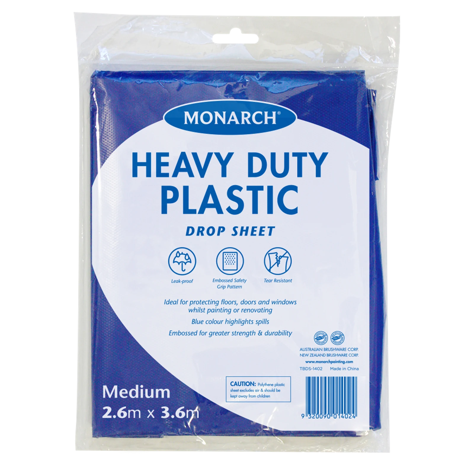 Monarch 2.6 x 3.6m Blue Plastic Drop Sheet 4mm Thick Leak-Proof