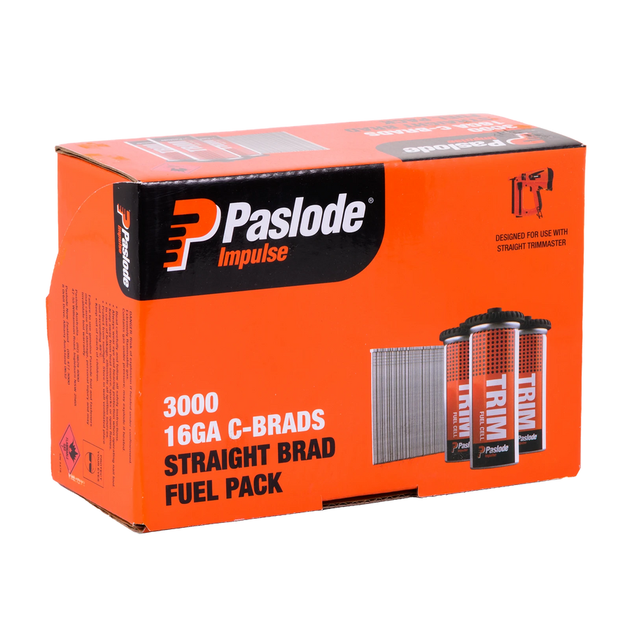 Paslode 65 x 1.6mm C65 Impulse Brad With Fuel - 3000 Pack, Galvanised 16G