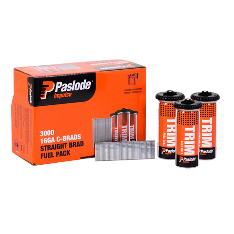 Paslode 65 x 1.6mm C65 Impulse Brad With Fuel - 3000 Pack, Galvanised 16G