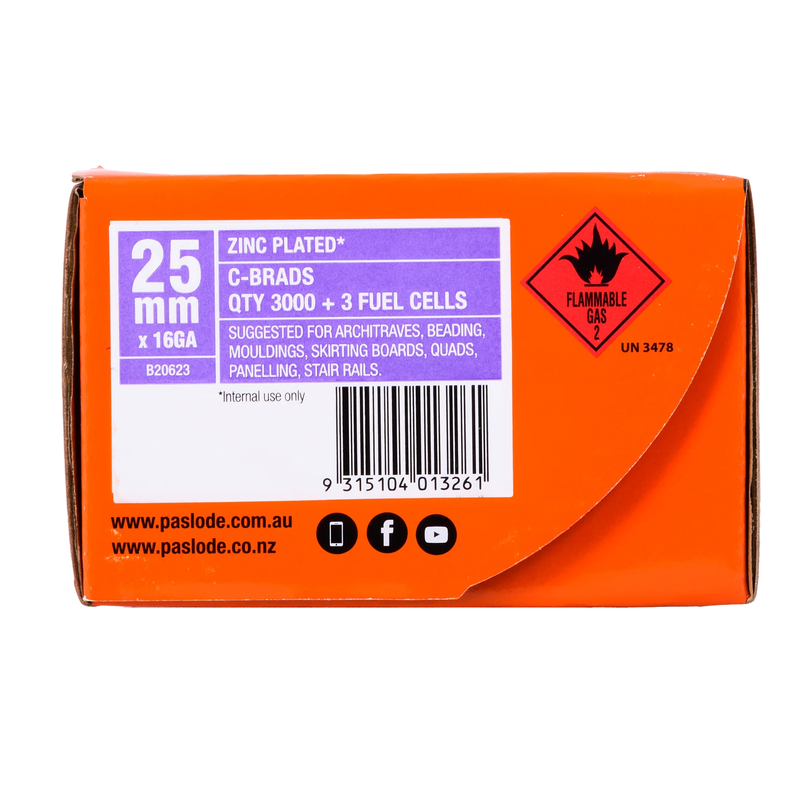 Paslode 65 x 1.6mm C65 Impulse Brad With Fuel - 3000 Pack, Galvanised 16G