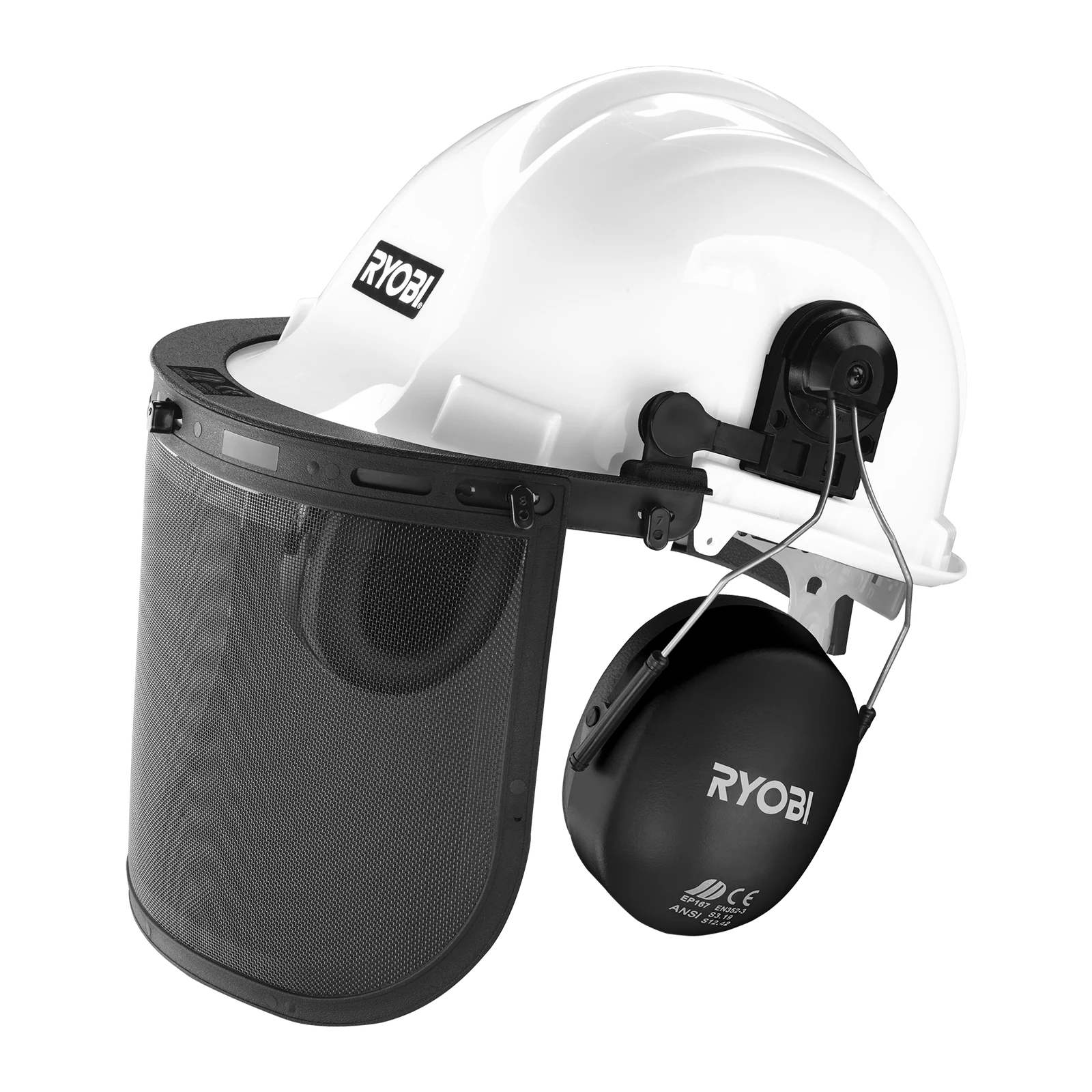 Ryobi Garden Helmet Kit with Visor & Earmuffs, White & Black