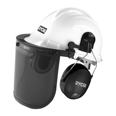 Ryobi Garden Helmet Kit with Visor & Earmuffs, White & Black