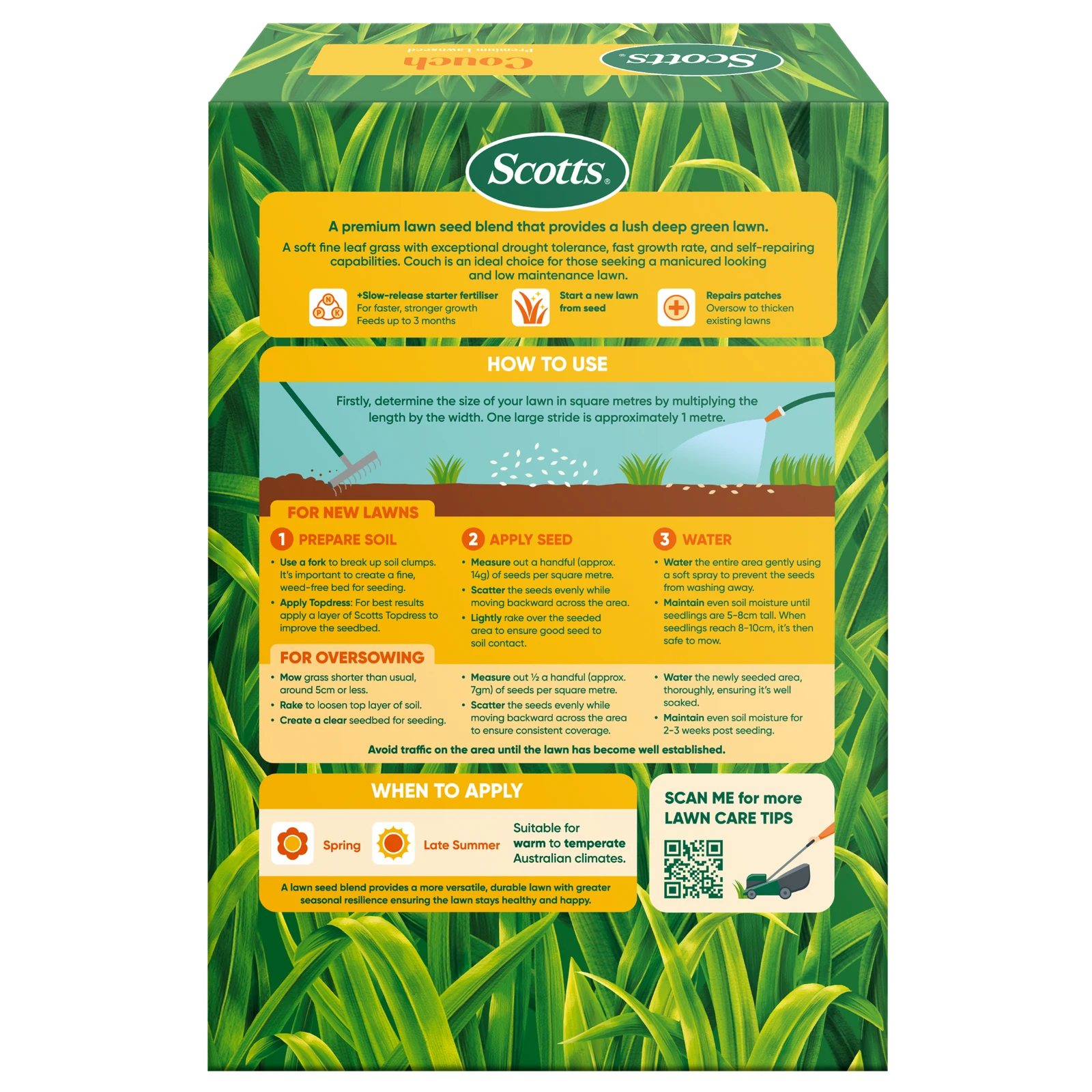 Scotts Lawn Builder Seed & Feed Couch Lawn Seed 1.4kg - 100sqm