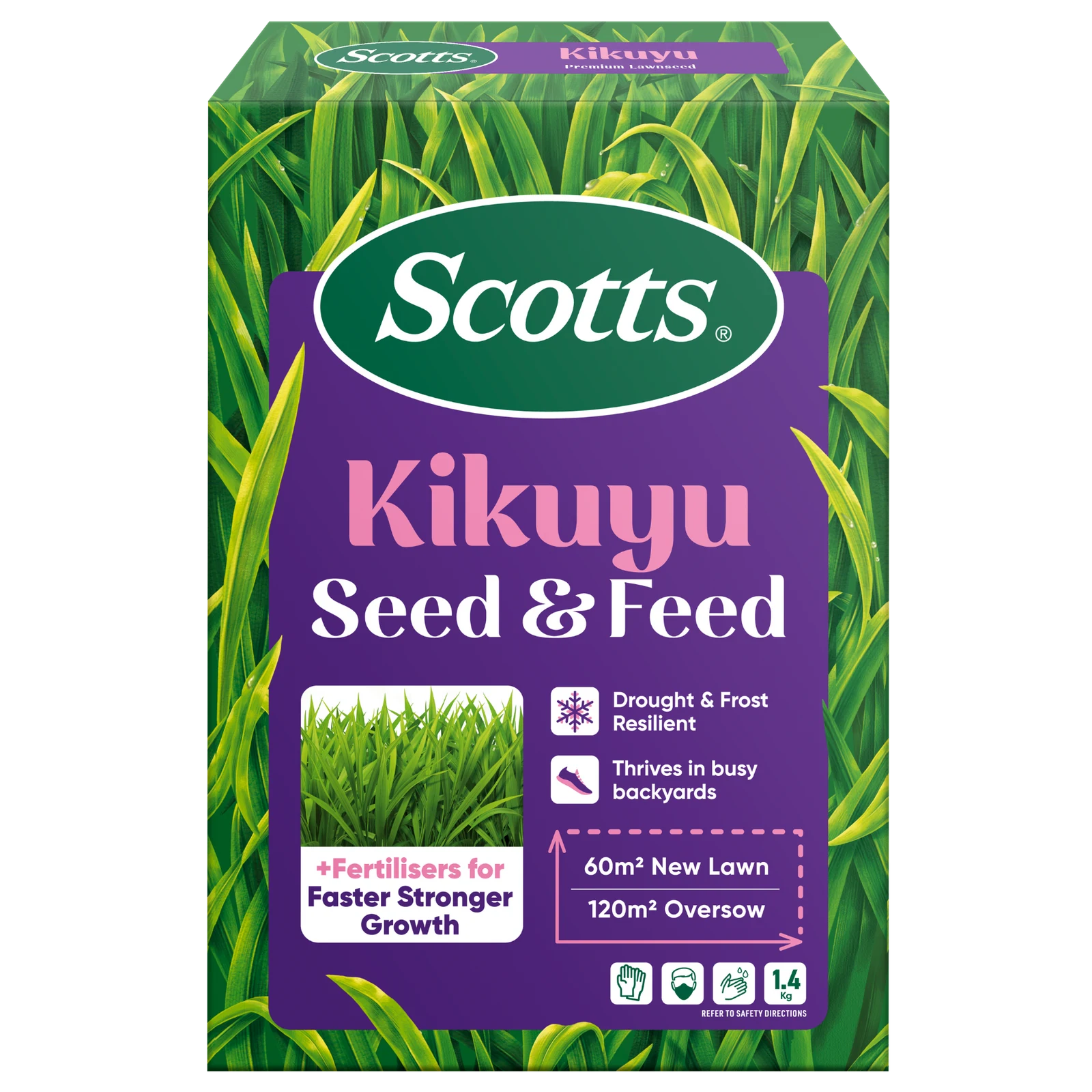 Scotts Lawn Builder 1.4kg Seed & Feed Kikuyu Lawn Seed, Drought Tolerant Warm Season Grass, Covers 50sqm