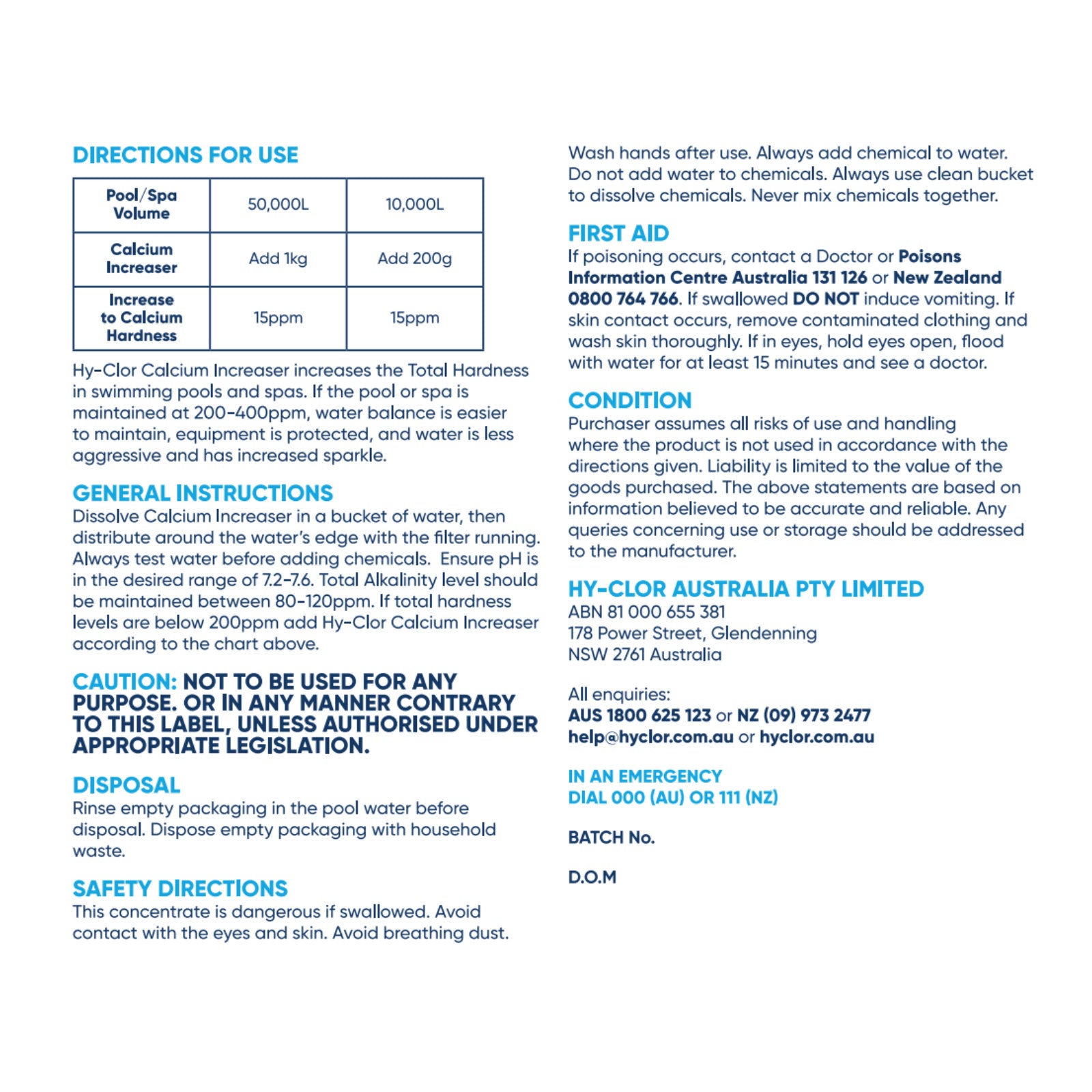 Hy-Clor Calcium Increaser 4kg Calcium Chloride Pool Hardness