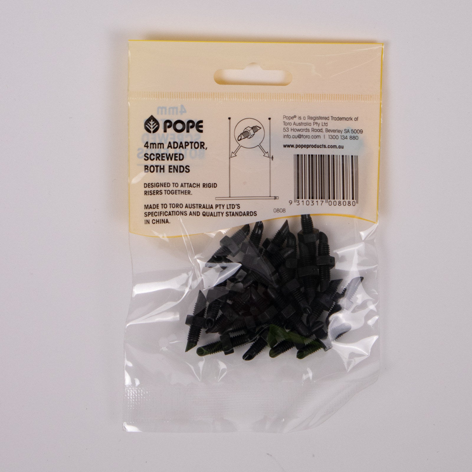Pope 4mm Adaptor Screwed Both Ends 25 Pack Black Polypropylene