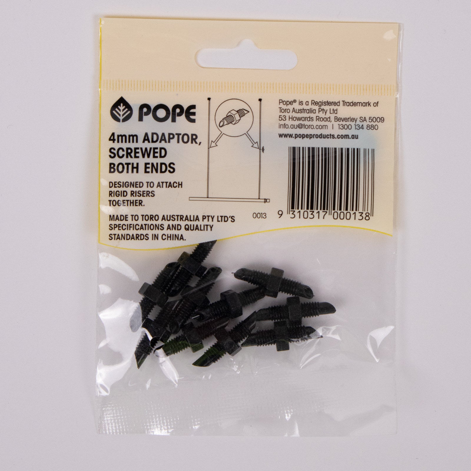 Pope 4mm Adaptor Screwed Both Ends - 10 Pack, Black Polypropylene, Above Ground