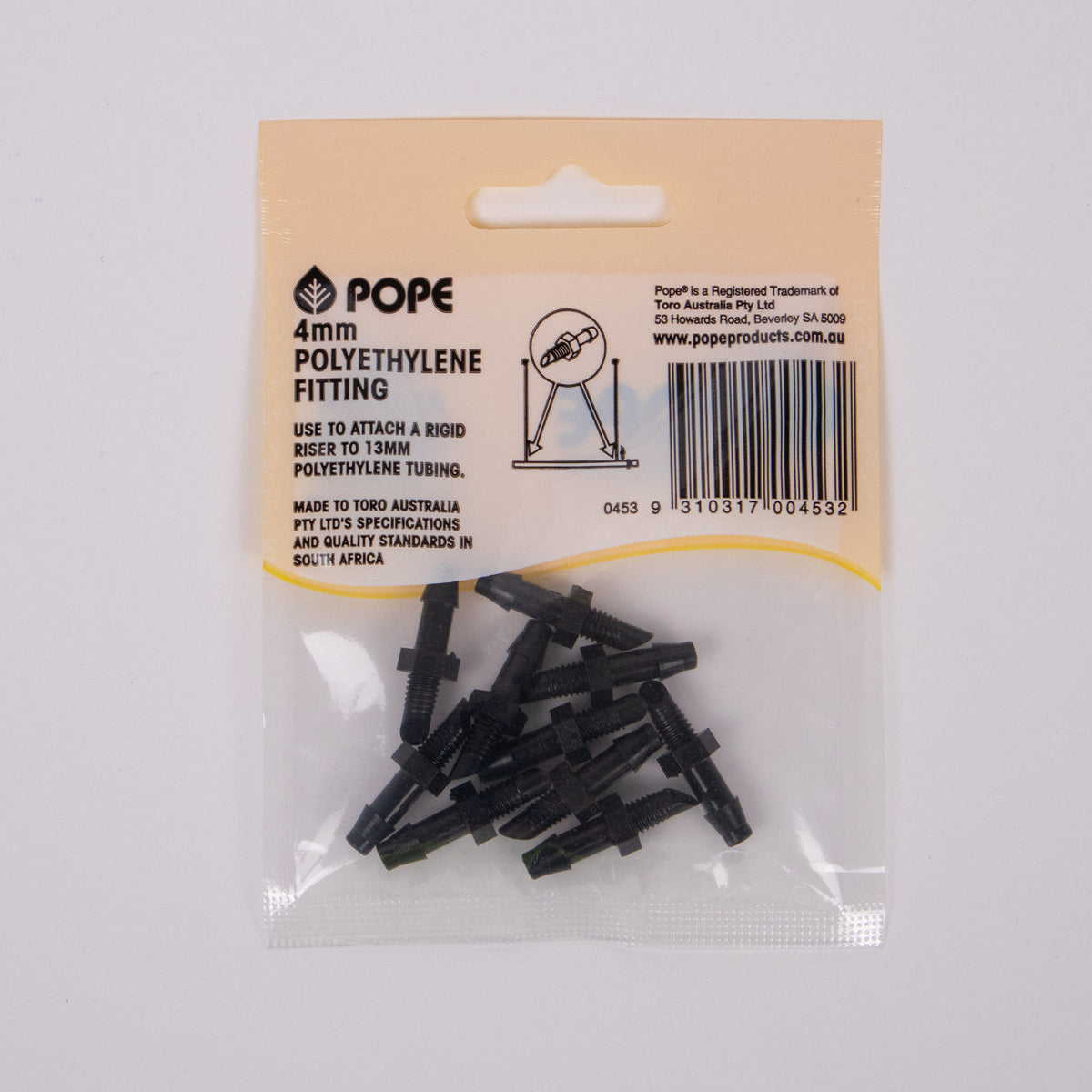Pope 4mm Threaded Barbed Adaptor Polypropylene - 10 Pack