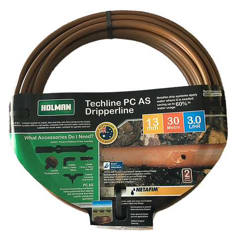 Holman 13mm Techline PC Drip Irrigation Tube 30m - UV & Kink Resistant Poly Line