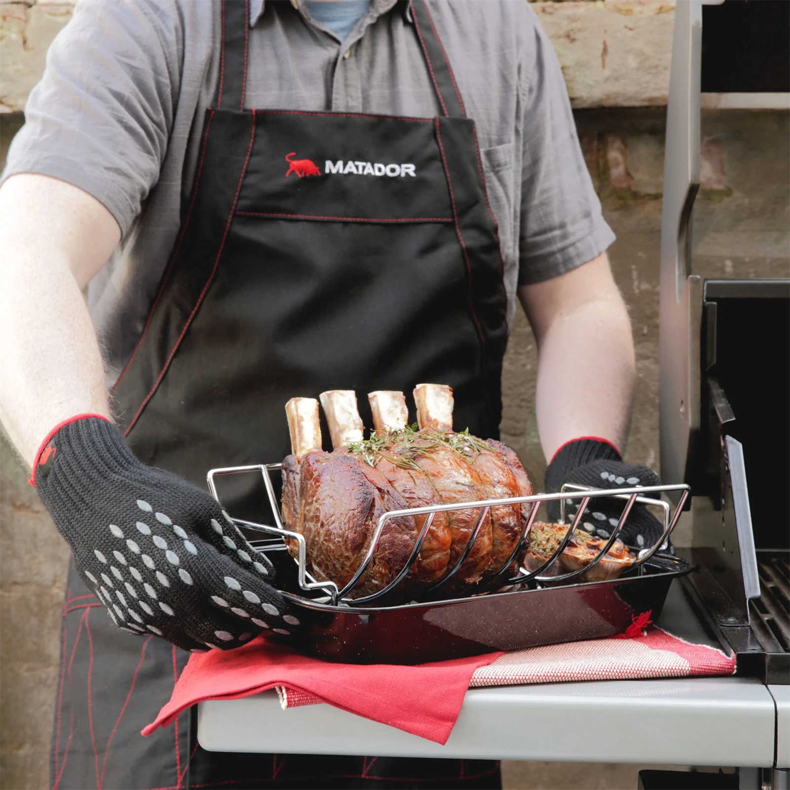 Matador Large BBQ Apron Cotton Adjustable with Front Pocket and Bottle Opener