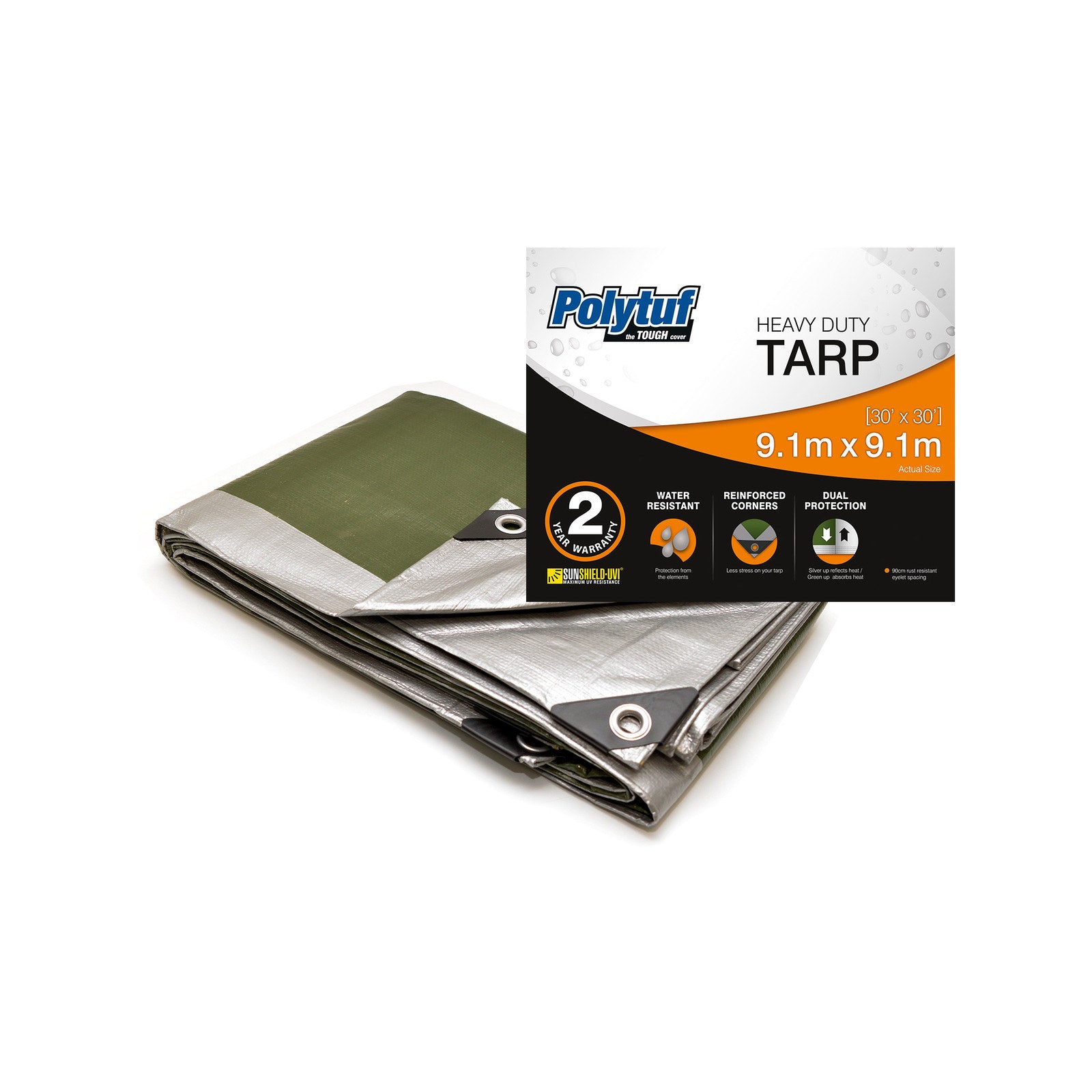 Polytuf 9.1 x 9.1m Heavy Duty Tarpaulin - UV & Water Resistant