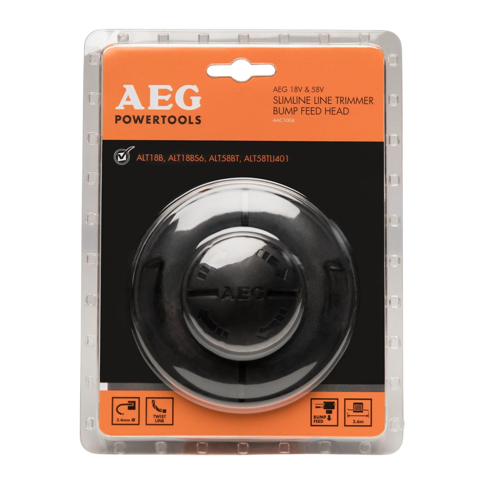 AEG Bump Feed Line Trimmer Head, 2.4mm, Slimline Easy-Grip AAC1004