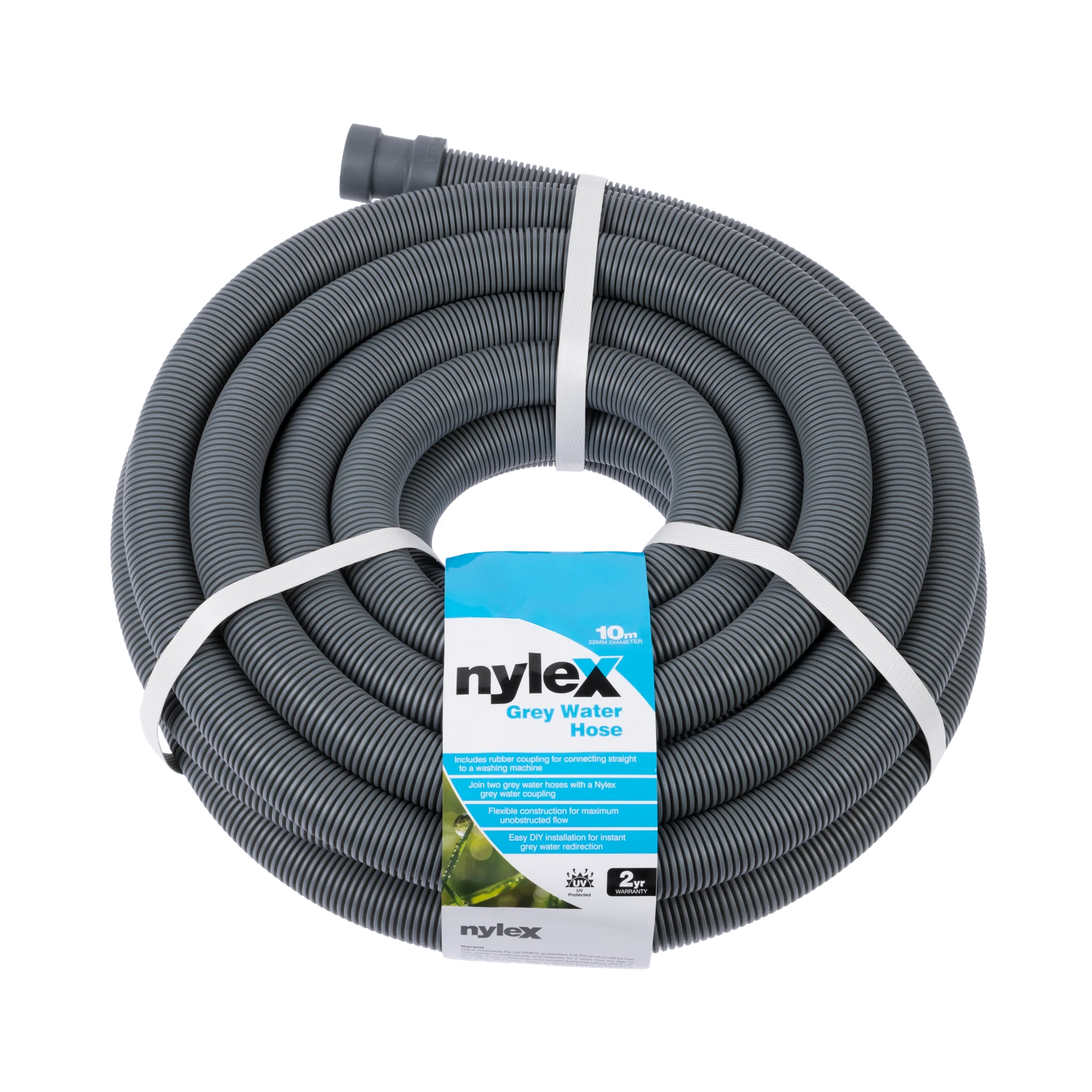 Nylex 22mm x 10m Grey Water Chief Hose, Flexible Polypropylene, Indoor Outdoor