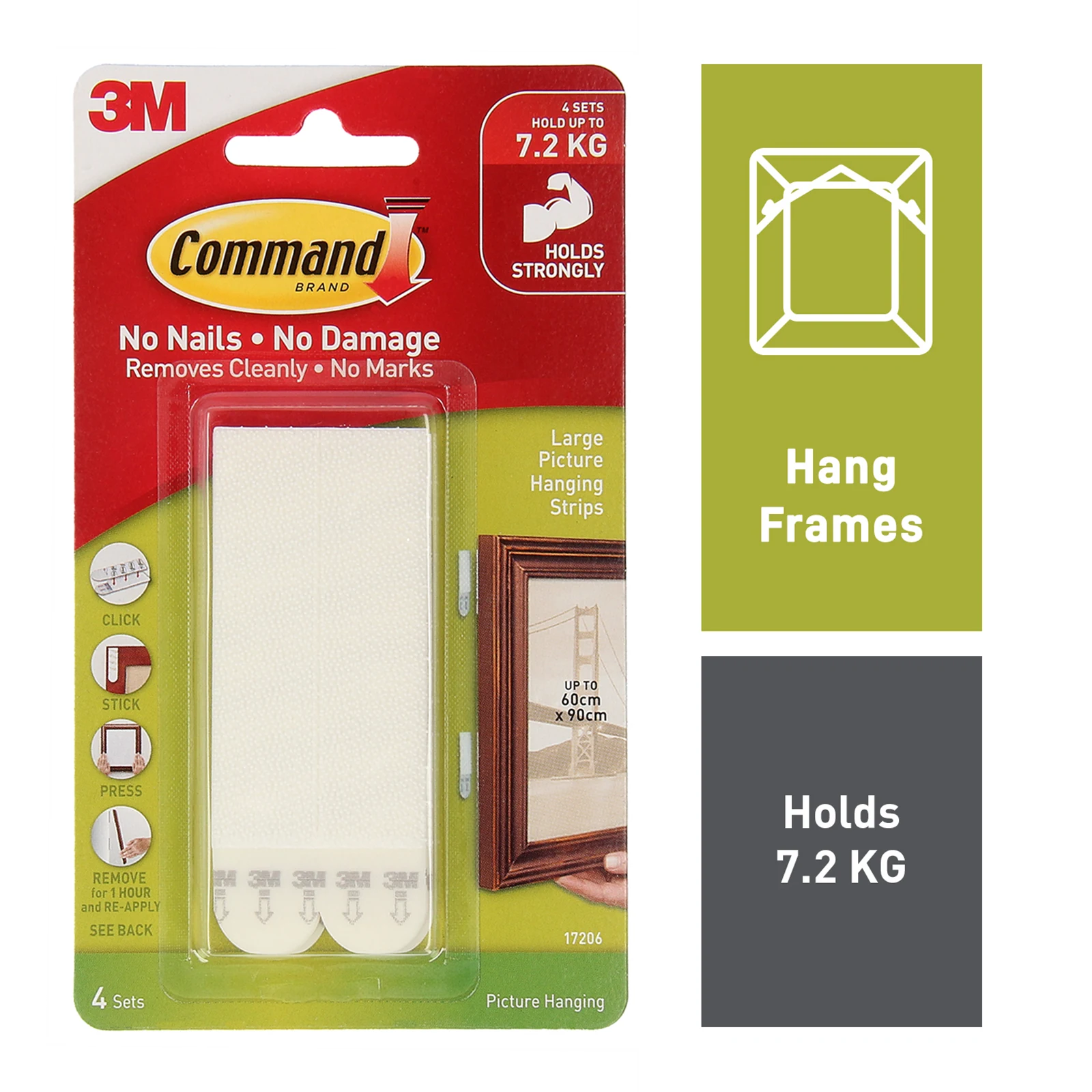 Command Large White Picture Hanging Strips - 4 Pack, Damage-Free