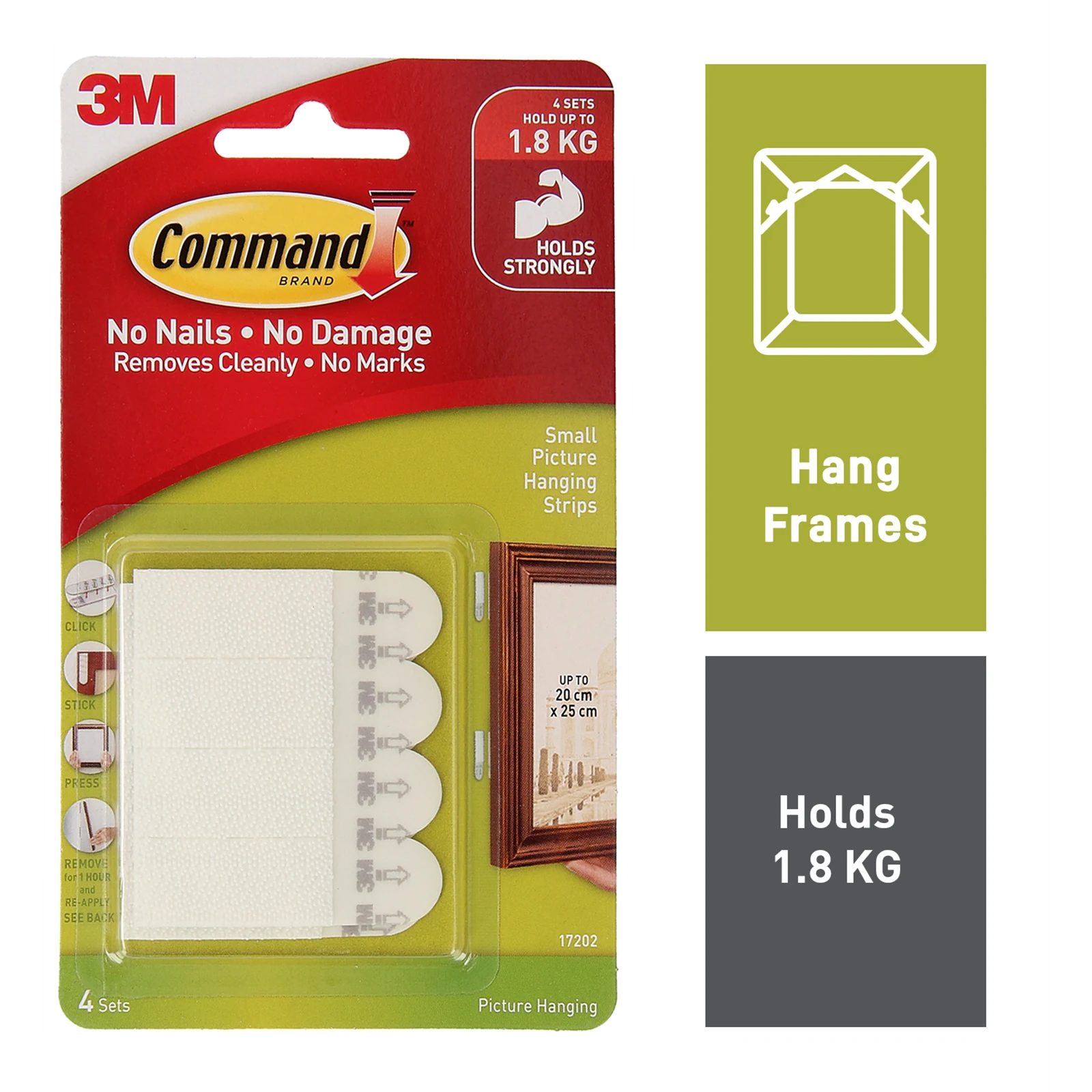 Command Small White Adhesive Picture Hanging Strips, 4 Pack