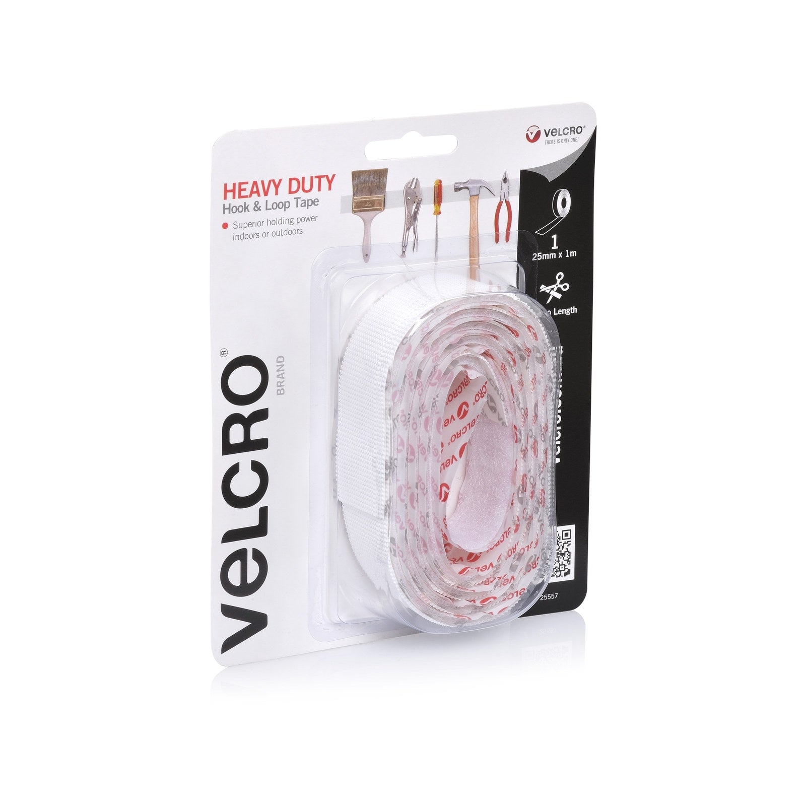VELCRO Brand 25mm x 1m White Heavy Duty Hook and Loop Tape