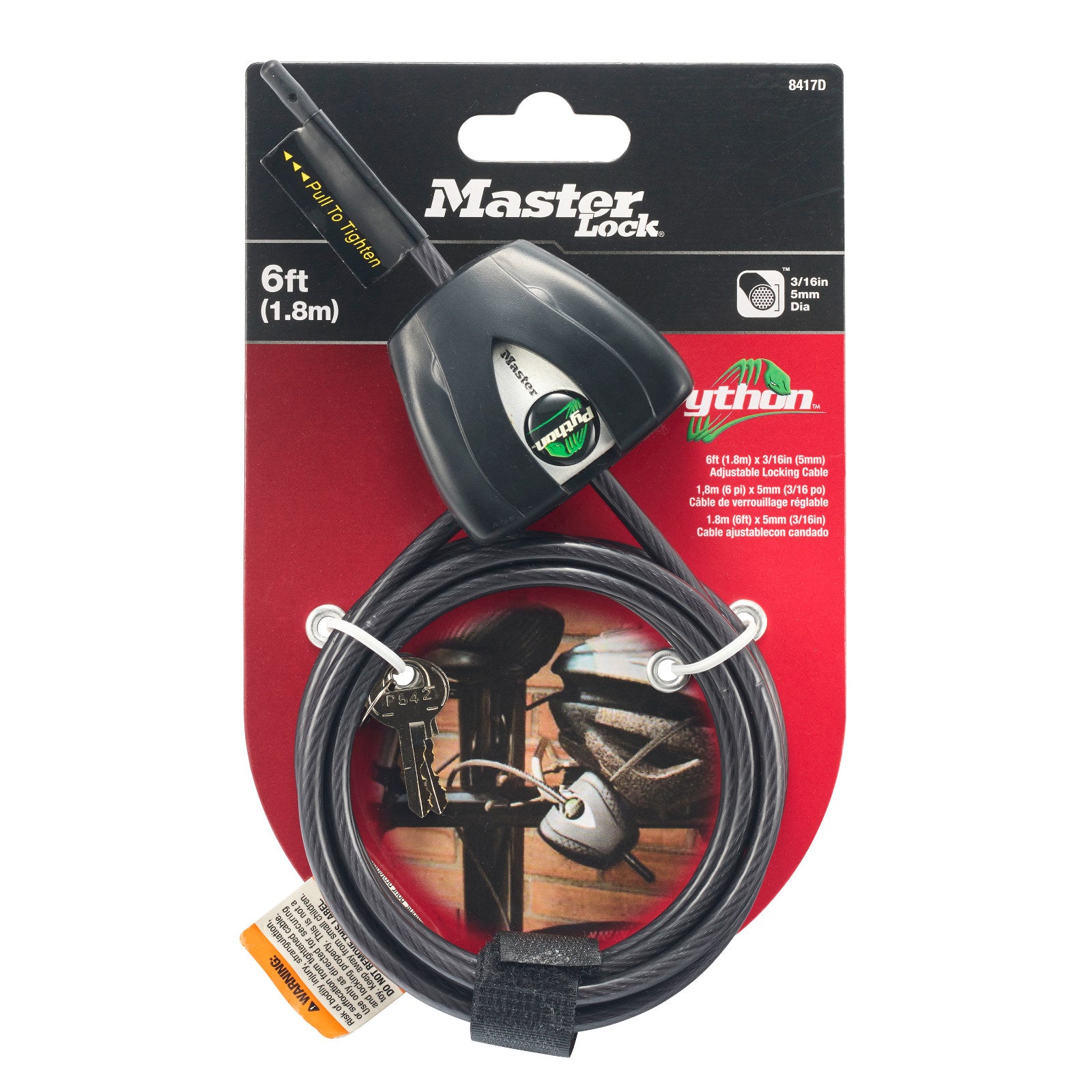 Master Lock 1.8m x 5mm Mini Python Adjustable Locking Cable - Vinyl Coated Braided Steel