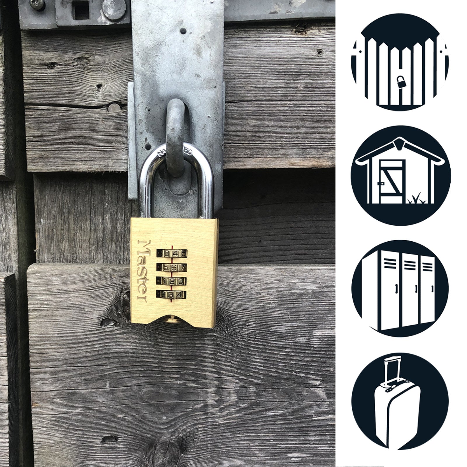 Master Lock 50mm Brass Resettable Combination Padlock - Hardened Steel Shackle, 4-Dial