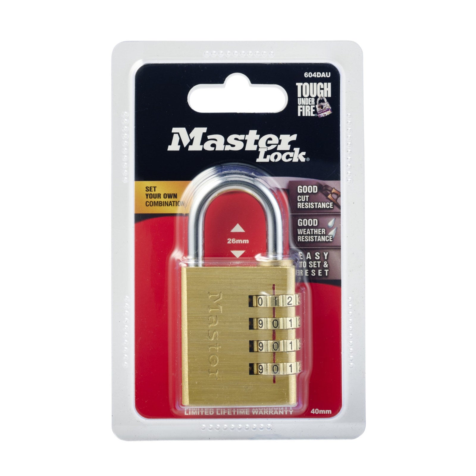 Master Lock 40mm Brass Finish Aluminium Combination Padlock