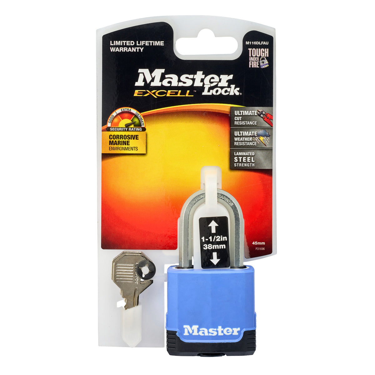 Master Lock 45mm Excell Covered Padlock Laminated Steel Boron-Carbide Shackle