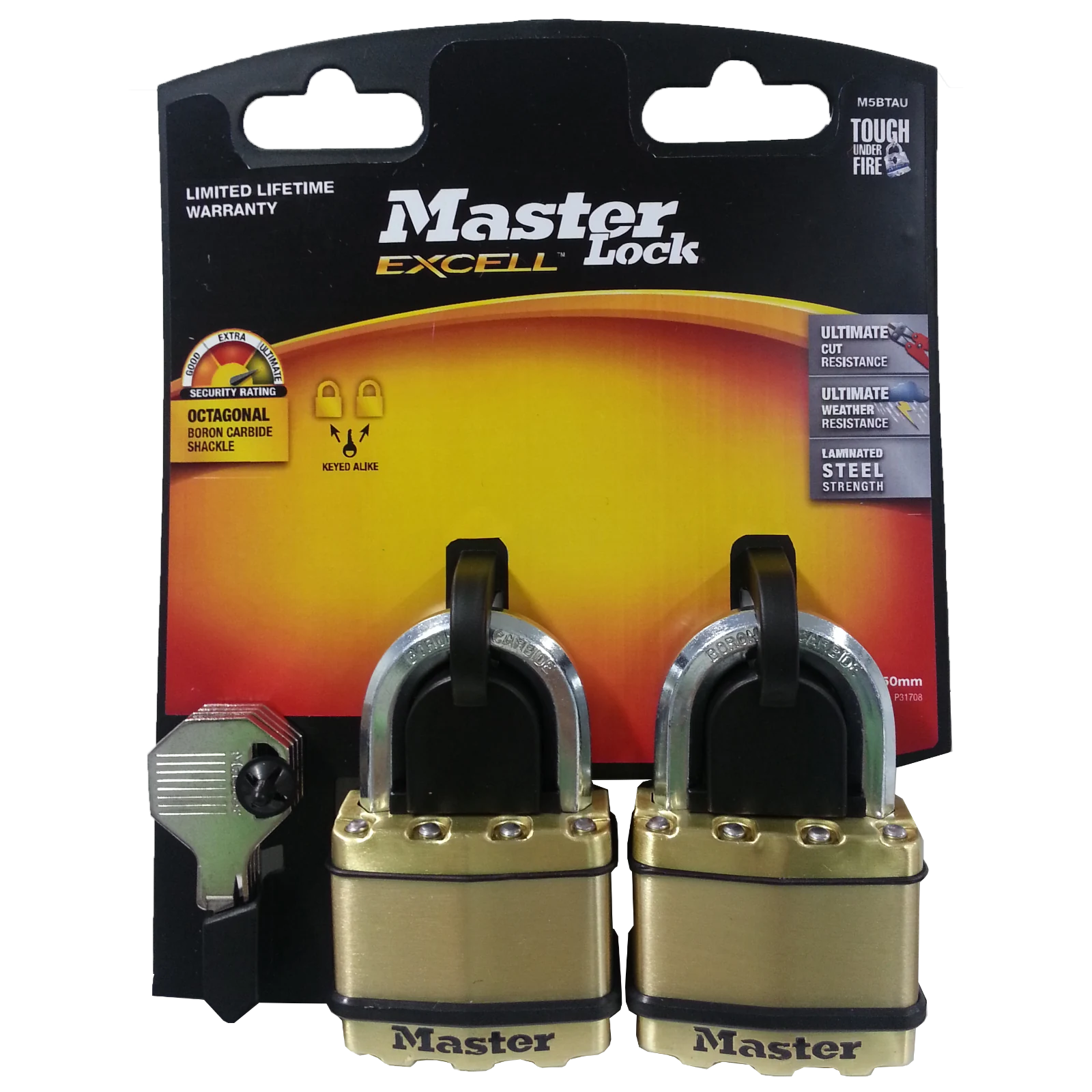 Master Lock 50mm Excell Padlock 2 Pack Laminated Steel Boron-Carbide Shackle