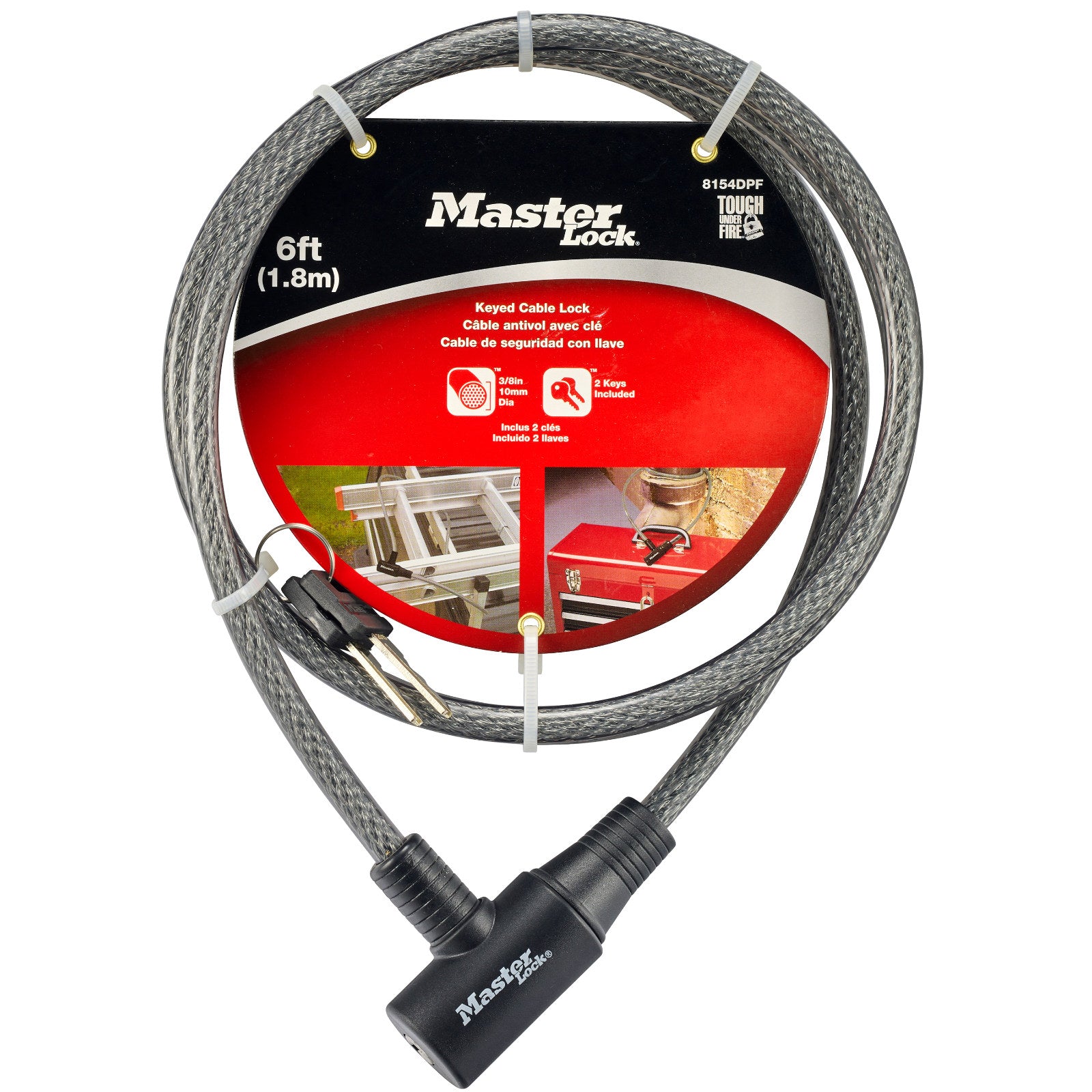 Master Lock 10mm x 1.8m Keyed Cable Lock, Vinyl-Coated Braided Steel
