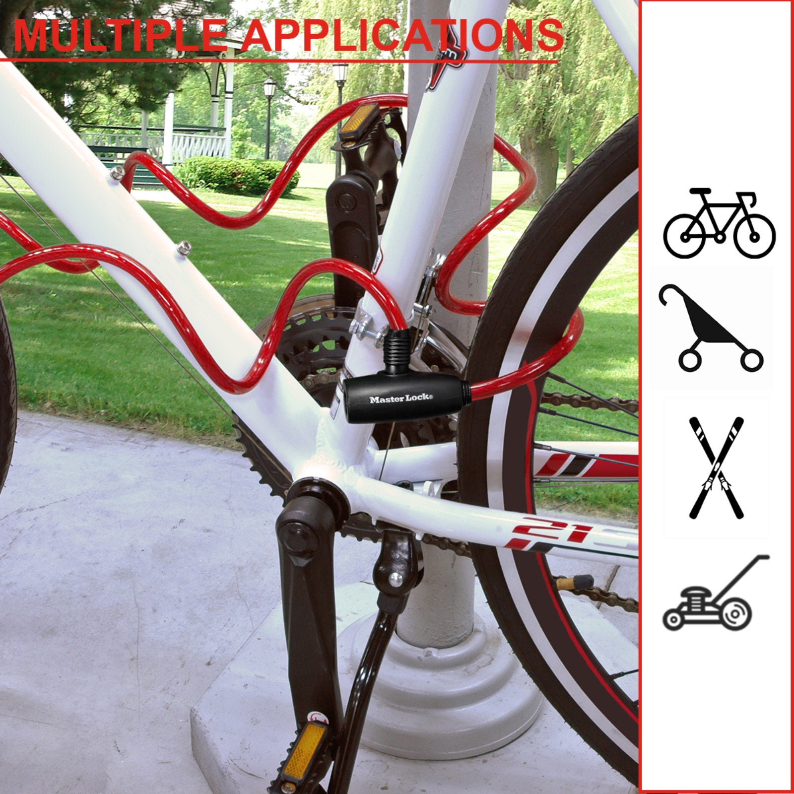 Master Lock 1.8m x 8mm Keyed Bike Lock, Braided Steel Cable, Vinyl Coated