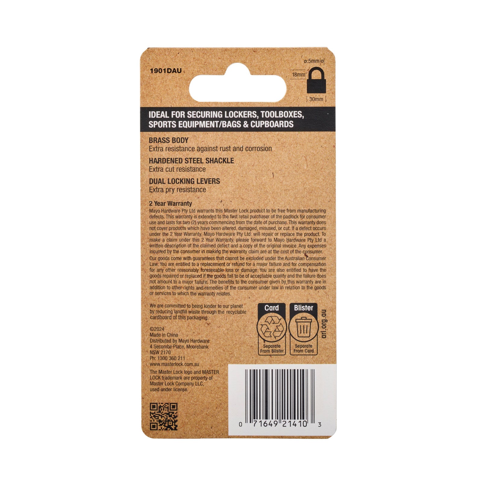 Master Lock 30mm Solid Brass Keyed Padlock, Hardened Steel Shackle, Pin Cylinder
