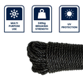 Grunt 4mm x 20m Multi Purpose Rope, Black Polypropylene, Weather Resistant, 240kg Break Strength