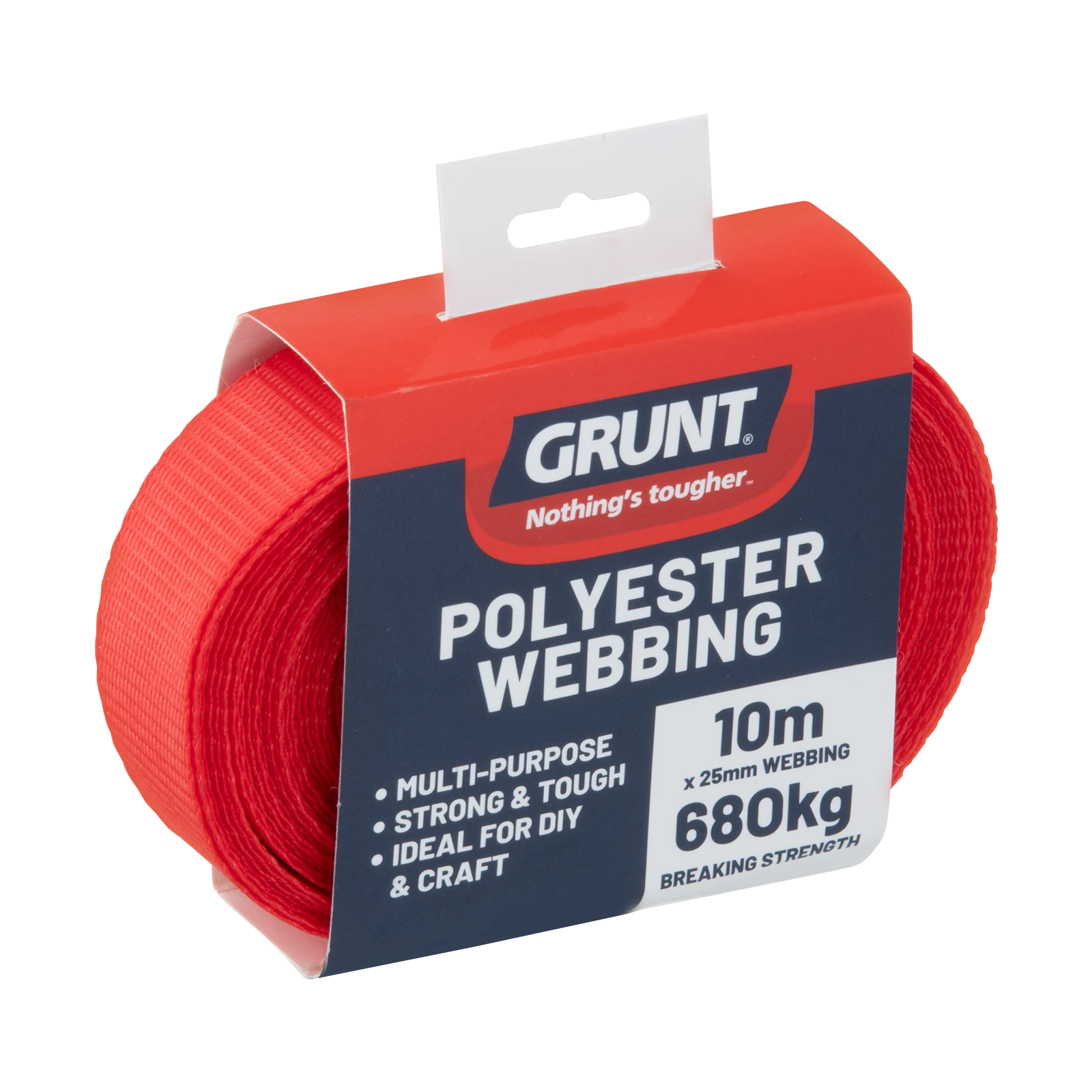 Grunt 25mm x 10m Red Polyester Poly Webbing