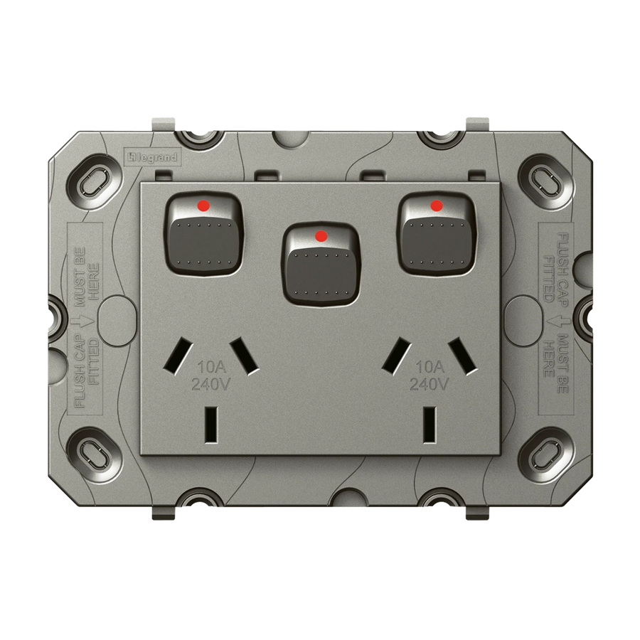 HPM ARTEOR Double Power Point With Extra Switch Grid Magnesium 10A 240V